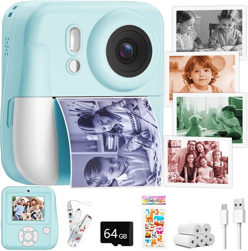 MINIBEAR Kids Camera Instant Print Color Photos, Dual-Lens Instant Print Camera for Kids, Toddler Portable Travel Digital Camera Toy for 6 7 8 Year Old Boys Girls Christmas Birthday Gifts 64GB Card - Image 1